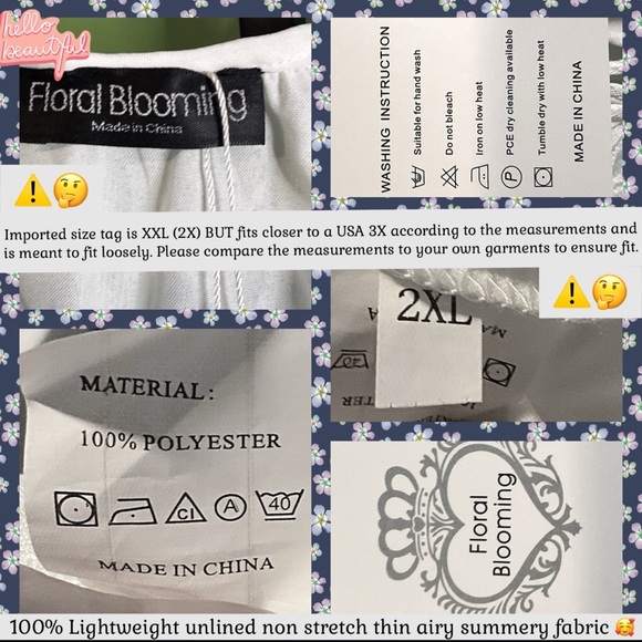 NWT WHITE LIGHTWEIGHT BLOUSE W FLORAL APPLIQUÉ &TASSEL TIESFITS CLOSER TO 3X - Picture 9 of 13